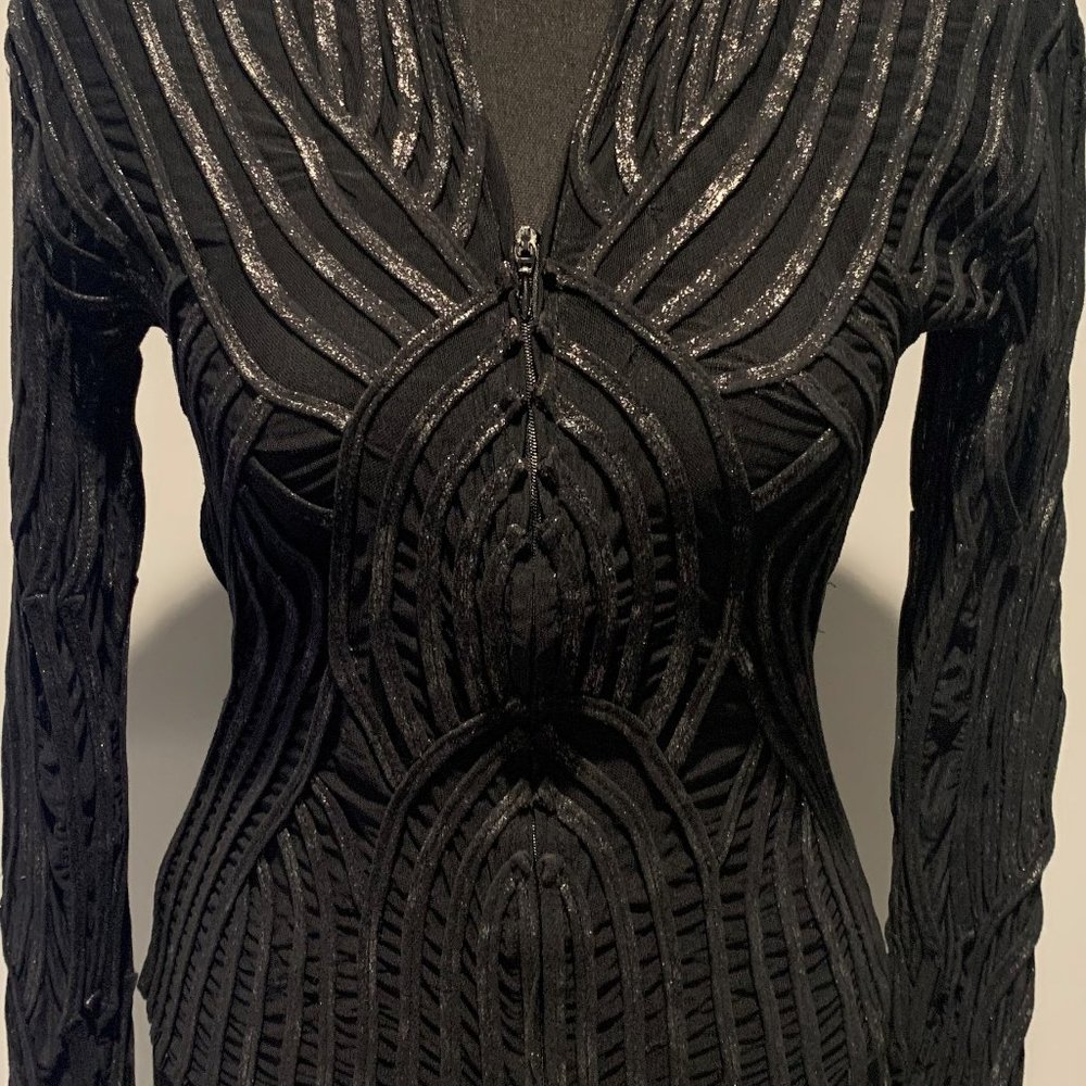 Ladies black & silver fish net zipper top - Picture 3 of 6